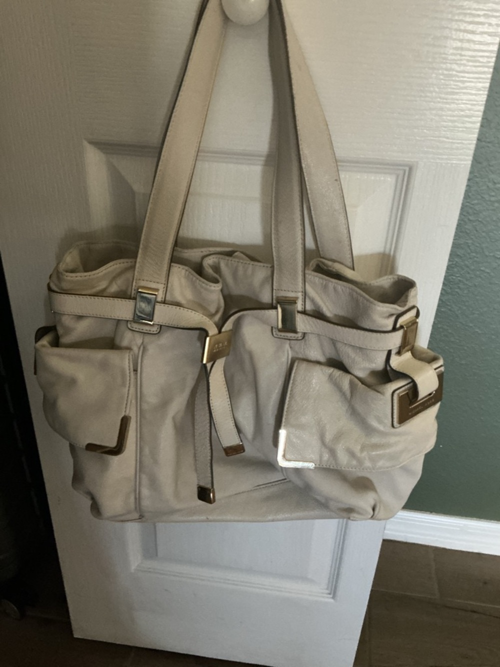 Michael Kors Cream Leather Tote with Gold-Tone Accents